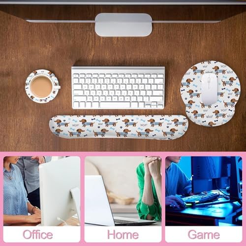 Cute Dachshund Puppy Keyboard Wrist Rest Pad Mouse Pad Set,Ergonomic Mousepad Wrist Support Memory Foam Desk Pad for Gaming Office,Non-Slip Rubber Base Easy Typing for Home Office Computers - Image 6