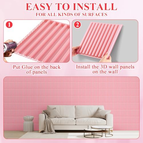 Nuanchu 32 Pcs 3D Wall Panels, 12"x12" PVC Fluted Tiles, Pink - Image 4