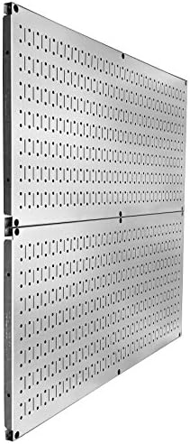 Wall Control Pegboard Rack Garage Storage Galvanized Steel Horizontal Peg Board Pack - Two 32-Inch x 16-Inch Shiny Metallic Metal WallBoard Tool Organization Panels - Image 2