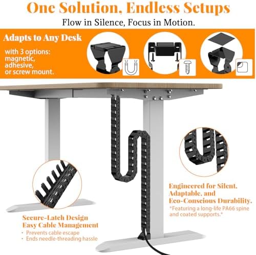 Standing Desk Cable Management Spine - Under Desk Cable Management Snake with Magnetic Mount, Flexible PA66 Nylon Vertebrae Cord Organizer Raceway, Adjustable Length for Office, Gaming, Sit-Stand Desk - Image 2