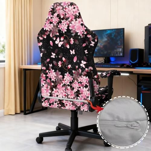 Butterfly Gaming Chair Cover with Armrest Covers Cherry Blossom Office Chair Seat Covers Stretchable Desk Chairs Slipcover for Home Decor, Office Furniture Protectors - Image 6