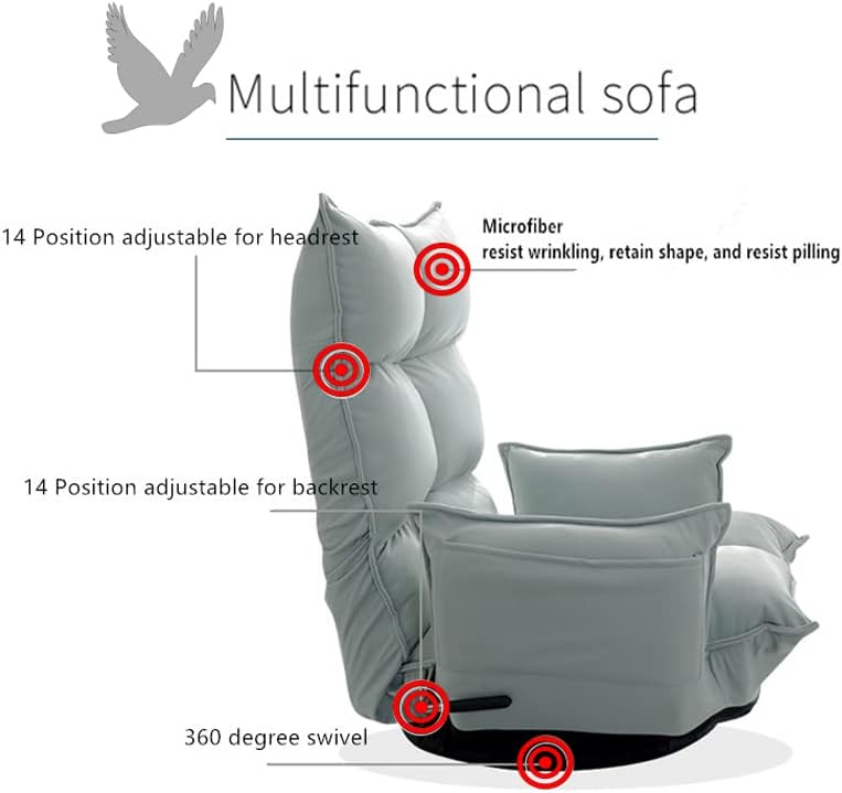 Gaming couch for adults,Floor Gaming Chair with Extra Wide Arms,high Back Folding 360-Degree Swivel Floor Lazy Sofa ,The backrest is adjustable in 14 angles suitable for teenagers and adults,1 - Image 4