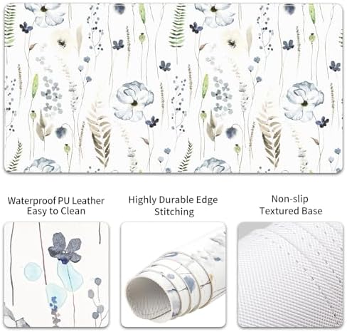 QiyI PU Leather Desk Mat Set, 4-in-1 Ergonomic Wrist Rest, Wildflowers - Image 5