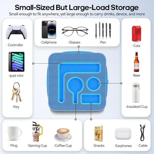 Couch Cup Holder Pillow, Sofa and Bed Caddy for iPad, Kindle, Switch, Game Controller, Remotes, Phones, Small-Sized Cup and Drink Holder for Couch, Bed, Desk, Car, Beach, Bathroom Cup Holder, Blue - Image 2