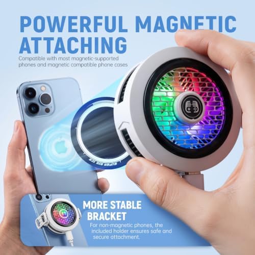 Phone Cooler for Gaming, Smart Temp Control, RGB LED Lights, White - Image 3