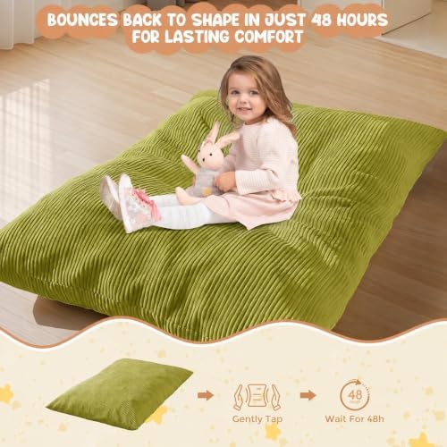 3 in 1 Kids Bean Bag Chair Bed – Foldable Bean Bag to Lounger & Floor Mattress, High-Density Foam Filling Bean Bag, Child Floor Sofa for Reading, Sleeping, Gaming & Relaxation,Green - Image 5