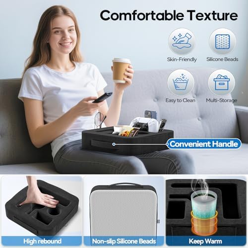 Couch Cup Holder Pillow, Sofa and Bed Caddy for iPad, Kindle, Switch, Game Controller, Remotes, Phones, Small-Sized Cup and Drink Holder for Couch, Bed, Desk, Car, Beach, Bathroom Cup Holder, Black - Image 5