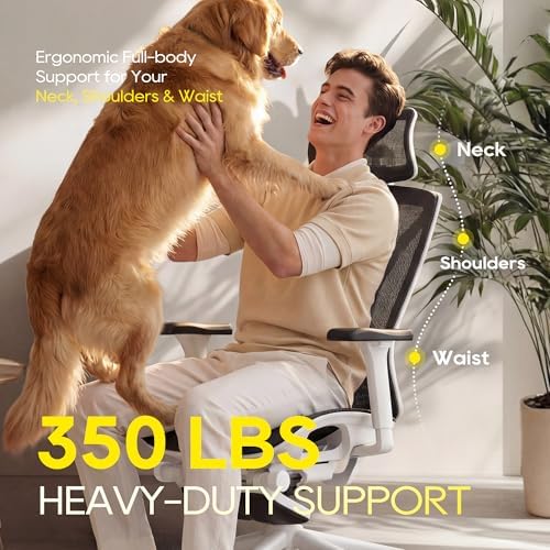 CYKOV Ergonomic Office Chair with Footrest - Adjustable Lumbar Support & Headrest, 90-160° Reclining Mesh Back Computer Chair - Home Office/Gaming, 350lbs Capacity (W-Black, Mesh) - Image 6