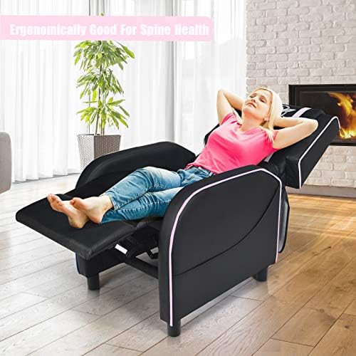 POWERSTONE Gaming Recliner Chair, Reclining Gaming Chairs for Adults Ergonomic Leather Sofa with Footrest Lumbar Support Headrest and Side Pouch for Living Room Home Theater, Pink - Image 4