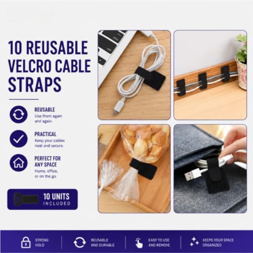 Cable Management Kit for Desk, 34-Piece, Black, Magnetic Organizer, Silicone Clips, Velcro Straps, Sleeve Wrap, Adhesive Cord Holders Office, Home & Gaming Setup cord organizer - Image 6