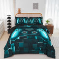 PERFEMET 6-Piece Boys Gamer Comforter Set Queen Size Teal Blue Video Game Controller Bedding Set with Sheets Lightweight 3D Black Gaming Pattern Bed in a Bag for Kids Teen(Teal, Queen) by PERFEMET