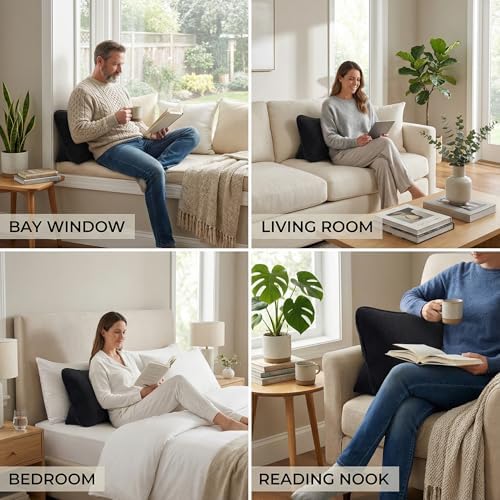 Pat. Pend. Corduroy Lumbar Support Pillow for Sitting, Triangle Cushion for Sofa, Couch or Bed, Reading Pillow for Gaming, Watching TV & Relaxing, Lamp Black - Image 6