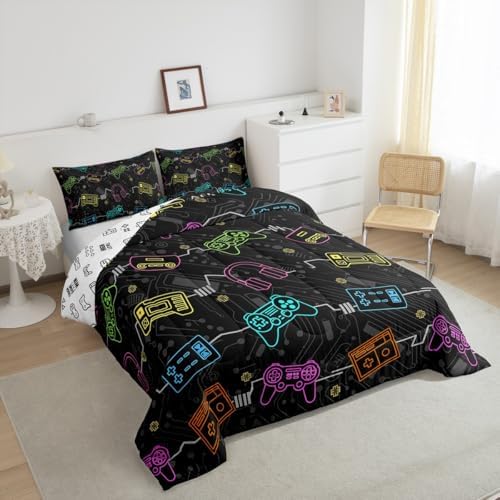 Feelyou Kids Gamer Bedding Set Twin Size, Graffiti Gaming Comforter Set Boys Girls Modern Game Console Comforter Gamepad Teens Duvet Set Bedroom Decor Microfiber Bed Set - Image 5