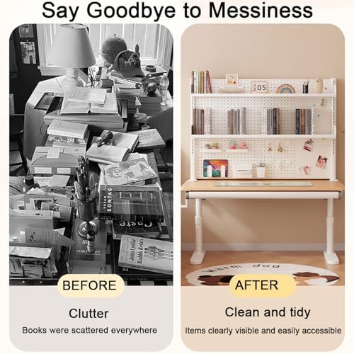 Pegboard Wall Organizer Panels.Clamp On Desk Shelf - 2 Tier Pegboard Display Rack for Home Office, Dorm, Gaming, & Computer - 23.6in White Storage Solution - Image 3