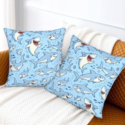 Shark Lover Gifts Pillowcase Set of 2 Sharks Ocean Animals Theme Throw Pillow Covers Shells for Couch Office Bedroom Home Decoration, 16"X16" - Image 6