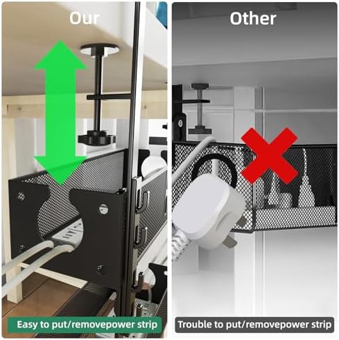Multi-Model Under Desk Cable Management 2 Pack Metal Under Desk Wire Management Tray Clamp Mount Under Table Cord Management No Damage The Desk - Image 3