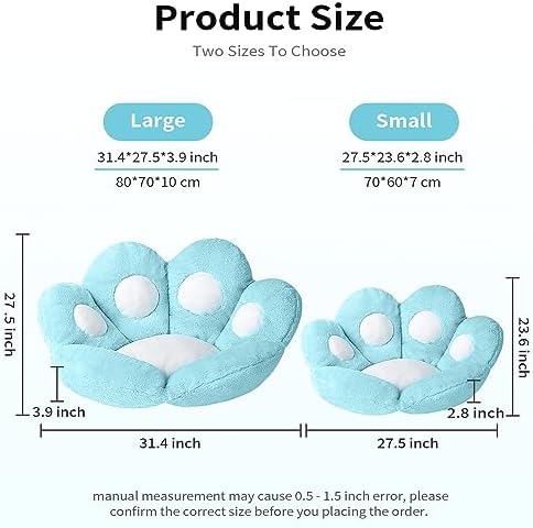 Ditucu Cat Paw Cushion Kawaii Chair Cushions 31.4 x 27.5 inch Cute Stuff Seat Pad Comfy Lazy Sofa Office Floor Pillow for Gaming Chairs Room Decor Blue - Image 3