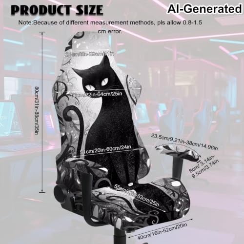 Black Cat Gaming Chair Cover with Armrest Covers Painting Style Computer Chair Slipcovers Set of 4 Split Computer Chairs Slipcovers for Home Club Office Decorations - Image 7