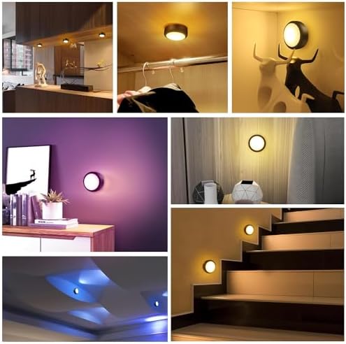 BLS LED Puck Lights with Remote Control, Wireless Under Cabinet & Closet Lighting, RGB 13 Color Changing Lights with Dimmer, Timer & AA Battery Operated, Push, Touch, Stick on for Night, Black, 6 Pack - Image 4