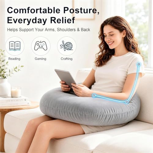 vamorry Gaming Pillow Arm Support Pillow for Bed & Sofa: Ergonomic U-Shaped Lap Pillow with Elbow Rest for Adults & Kids - Reduces Arm Pain & Fatigue During Gaming, Reading, Working & Crocheting - Image 2