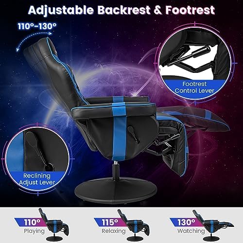 Goplus Gaming Chair, Height Adjustable Massage Video Game Chair with Retractable Footrest, Cup Holder, Headrest, Swivel Office Chair, Racing Style Swivel Gamer Chair (Blue) - Image 5