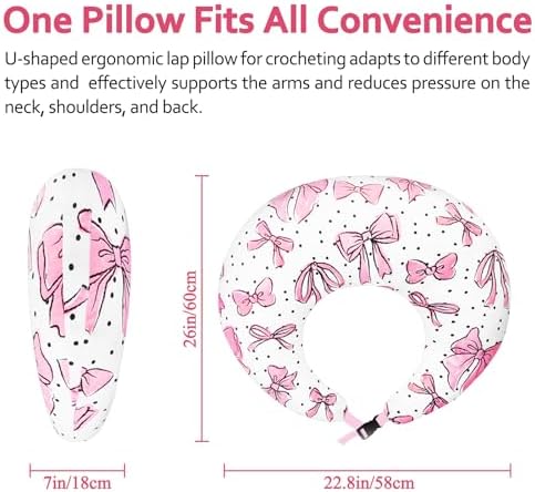 Ergonomic U-Shaped Gaming & Lap Pillow for Crocheting - Cute Pink Bow Crochet Pillow with Elbow & Arm Support, Lap Desk Pillows for Reading, Playing or Crocheting, Suitable for Adults - Image 3