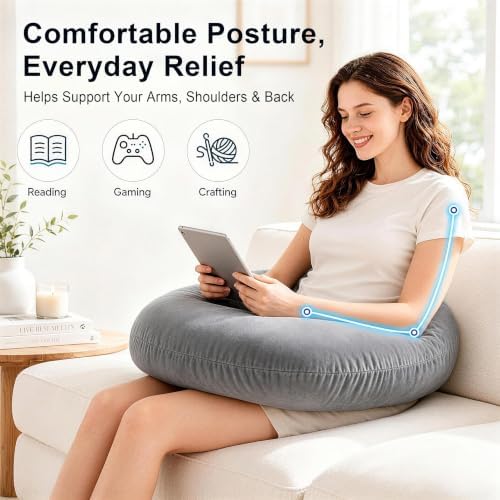 vamorry Gaming Pillow Arm Support Pillow for Bed & Sofa: Ergonomic U-Shaped Lap Pillow with Elbow Rest for Adults & Kids - Reduces Arm Pain & Fatigue During Gaming, Reading, Working & Crocheting - Image 2