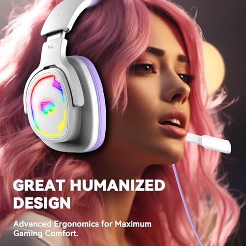 Jimonyer Gaming Headset for PS5 PS4 PC Xbox Series X|S Switch, 7.1 Stereo Surround Sound Over Ear Headphones with Noise Canceling Mic, RGB LED Light, Soft Memory Earmuffs for Gaming or Work, Purple - Image 2