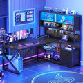SEDETA L Shaped Gaming Desk with Storage Shelves, 2 Drawer, LED Light by SEDETA