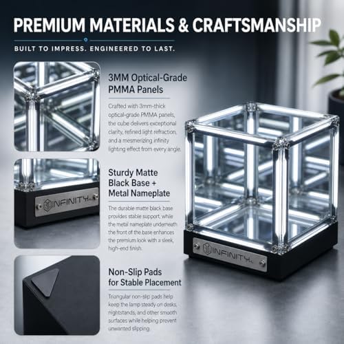 Infinity Cube Light, Infinity Mirror Cube 4D Acrylic LED Abyss Effect Touch Switch Dimmable Rechargeable Mood Night Light for Gaming Desk Office Bedroom Futuristic Decor (White) - Image 6