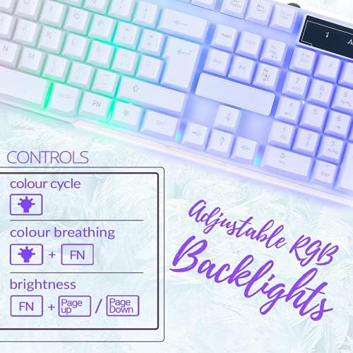 Gaming Keyboard and Mouse and Gaming Headset & Mouse Pad, Wired LED RGB Backlight Bundle for PC Gamers Users - 4 in 1 White Edition Hornet RX-250 - Image 4