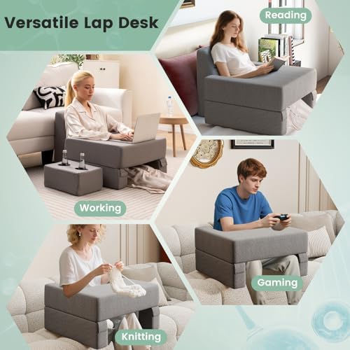 Giantex Reading Pillow for Gaming, Extra Large Lap Desk for Laptop with Back Arm Rest & Cup Holder for Adult, Adjustable Gaming Pillow for Reading Crochet Working & Writing on Bed Floor Sofa & Couch - Image 3
