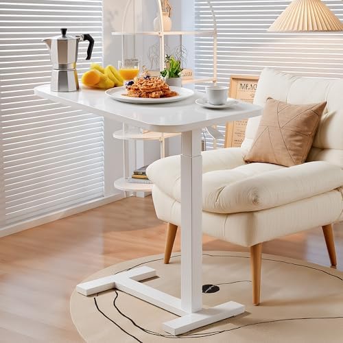 Overbed Bedside Table with Hidden Casters, Adjustable Hospital & Home Use Bed Table, Rolling Laptop Table, Movable Standing Desk, White - Image 6