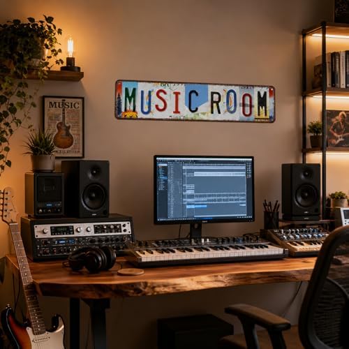 Music Room Vintage Metal Tin Sign, License Plate Style Wall Decor, Colorful Retro Design 4×16 Inch (26002) - Image 4