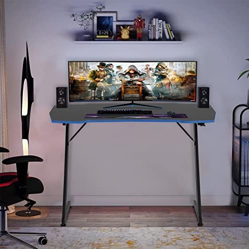 BestOffice Gmaing Desk Z Shaped 47 inch Gaming Workstation Ergonomic Gaming Table PC Computer Desk with Headphone Hook for Game Players, Blue - Image 4