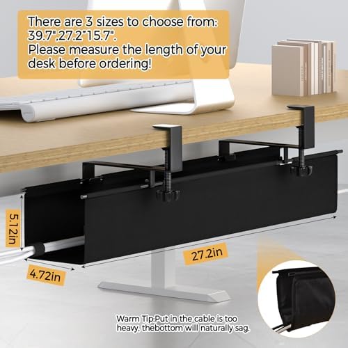 Under Desk Cable Management Tray 27.2" - No Drill Computer Wire Organizer Cable Tray, Cord Hider Clamp Mount with 16X Cable Ties PC Cables Management Cord Holder for Office/Home (Upgrade Fabric,Black) - Image 6