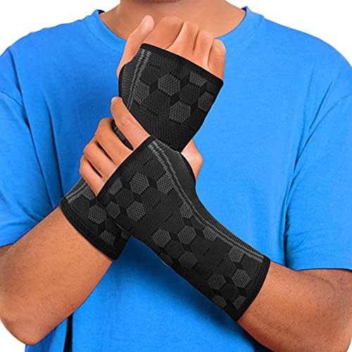 Sparthos Wrist Compression Sleeves (Pair), Carpal Tunnel Brace - Black-L | Soft Wrist Support for Men & Women, Medical Grade Elastic, Hand & Forearm, Fits Left or Right, Arthritis Pain, Volleyball by Sparthos