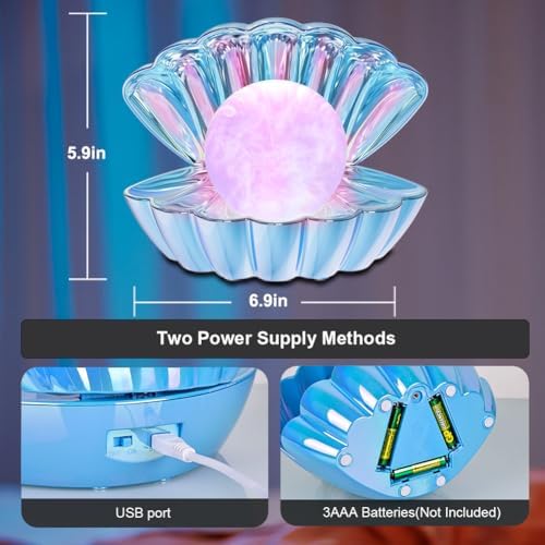 LKUA Shell Pearl Beach Themed Night Light, RGB 8 Colors Changing Mood Shell Pearl Lamps, Bedside LED Clamshell Portable Night Lights for Bar (Electroplating Blue) - Image 2