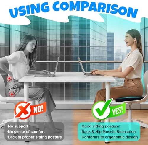 Ergonomic Seat Cushion with Memory Foam for Office Chair, Car Seat, Sciatica & Tailbone Relief, Non-Slip Cushion,Breathable Mesh Cover, Portable Handle - Black - Image 3