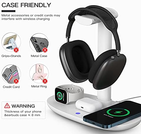 Headphone Stand with 15w Wireless Charger, Suguder 4 in 1 Charging Station Headset Holder for AirPods Max/Pro/4/3/2 iWatch 10/9/8/7/6/5/4/3/2/1/SE iPhone 17/16/15/14/13/12/11/X for Desktop Table Game - Image 5