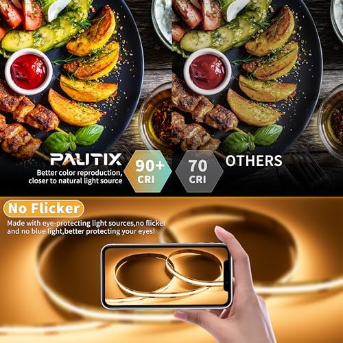 PAUTIX 5V USB COB LED Strip Light 6.56ft/2m 1200lm, Dimmable 640LEDs 2700K Warm White CRI90+ with RF Remote TV Backlight,Flexible Under Cabinet Tape Light for Bedroom,Kitchen,Home DIY Lighting - Image 4