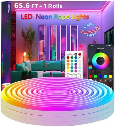 65.6FT Neon Rope Lights,Flexible Led Light Control with App/Remote,Multiple Modes,IP65 Outdoor Waterproof,Music Sync Strip for Bedroom by httpsmp