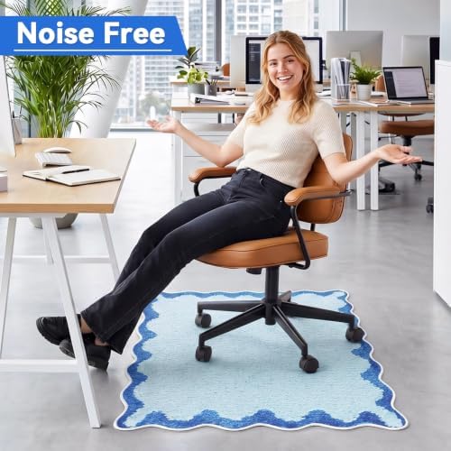 Breling Office Chair Mat for Hardwood Floor & Tile Floor, 36" x 48" Large Anti-Slip Floors Protector, Under Desk Gaming Rug for Rolling Computer Chair for Office Home(Scallop Edge,Blue) - Image 3
