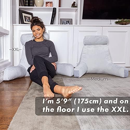 Husband Pillow Medium Reading Pillow with Arms - 23" Backrest for Sitting Up in Bed - Firm Support Bed Rest Pillow for Adults, Neck Roll, Removable Cover - TV, Reading, Lounging - Light Grey - Image 6