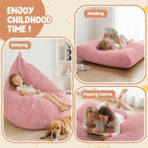 3 in 1 Kids Bean Bag Chair Bed – Foldable Bean Bag to Lounger & Floor Mattress, High-Density Foam Filling Bean Bag, Child Floor Sofa for Reading, Sleeping, Gaming & Relaxation,Pink - Image 6