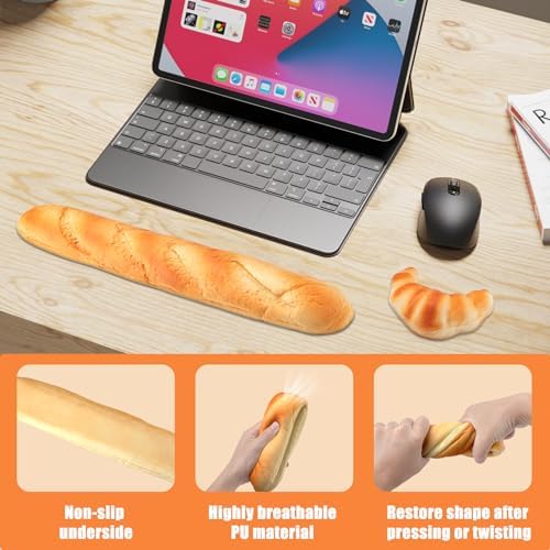 Soft Toast Bread Baguette Shape Anti-Skid Keyboard Wrist Rest Support & Mouse Wrist Support for Office,Computer,Laptop& Mac - Image 4