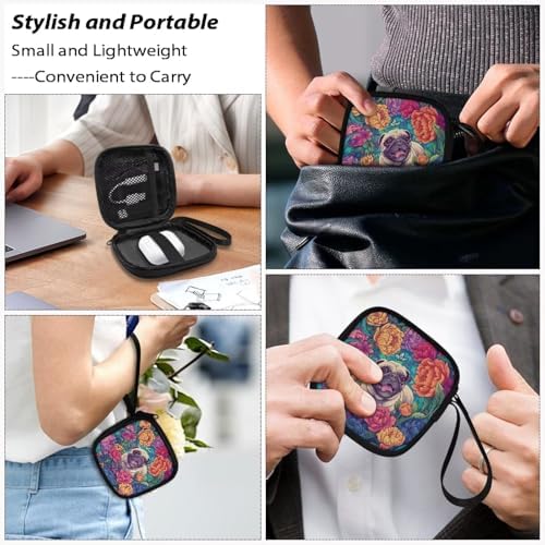 Floral Headphones Carrying Case, Cute Puppy Print Travel Portable Storage Bags for Bluetooth Wireless Headphones, Cords, Cable, Earbuds, Charger, USB Flash Driver, MP3 - Image 7