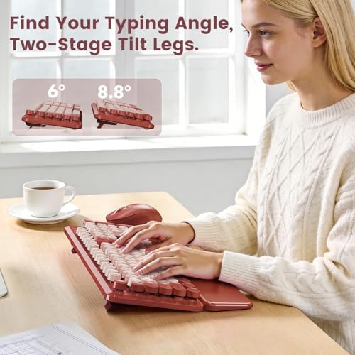 Wireless Keyboard Mouse Combo, Magnetic Wrist Rest, Round Keycaps, Wine Red - Image 5