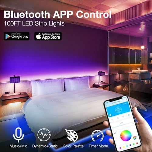 DAYBETTER LED Strip Lights 100ft, Smart Lighting with App Remote Control, RGB LED Lights for Bedroom, Music Sync Color Changing for Room Home Decor Party (1 Roll) - Image 3