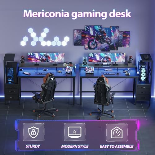 68" Reversible Gaming Desk with Drawers, Large Computer Desk, Black - Image 3